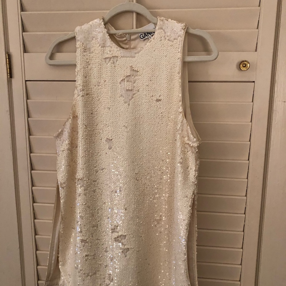 Ganni white sequin top